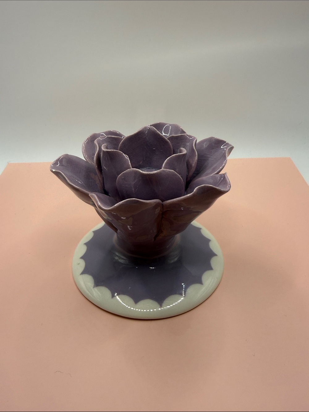 Anthropologie Vaisselle Ceramic Lavender Floral Candle Taper Holder